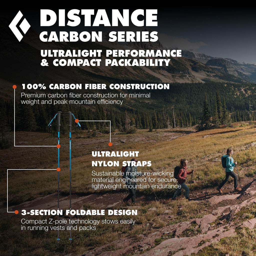 BLACK DIAMOND Distance Carbon Z Trekking Poles (Pair) | Ultralight Carbon Fiber | Z-Pole Folding Design | for Running & Hiking | Desert Sky | 110 cm