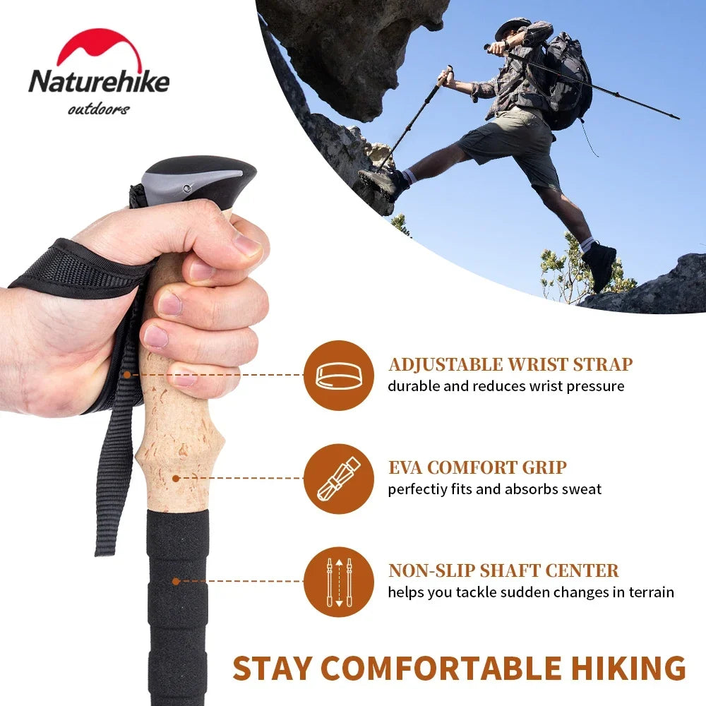 Naturehike Carbon Fibre Trekking Poles – Collapsible Lightweight Hiking Sticks (Pair)